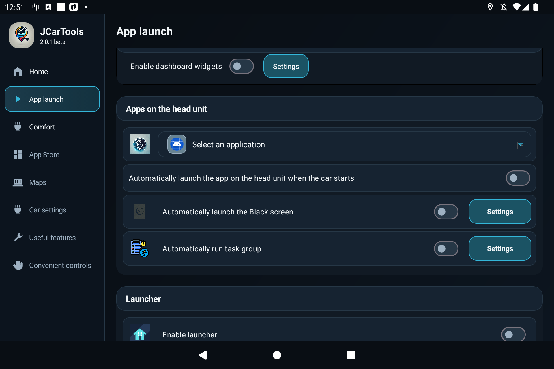Selecting one app and enabling head-unit autostart in JCarTools