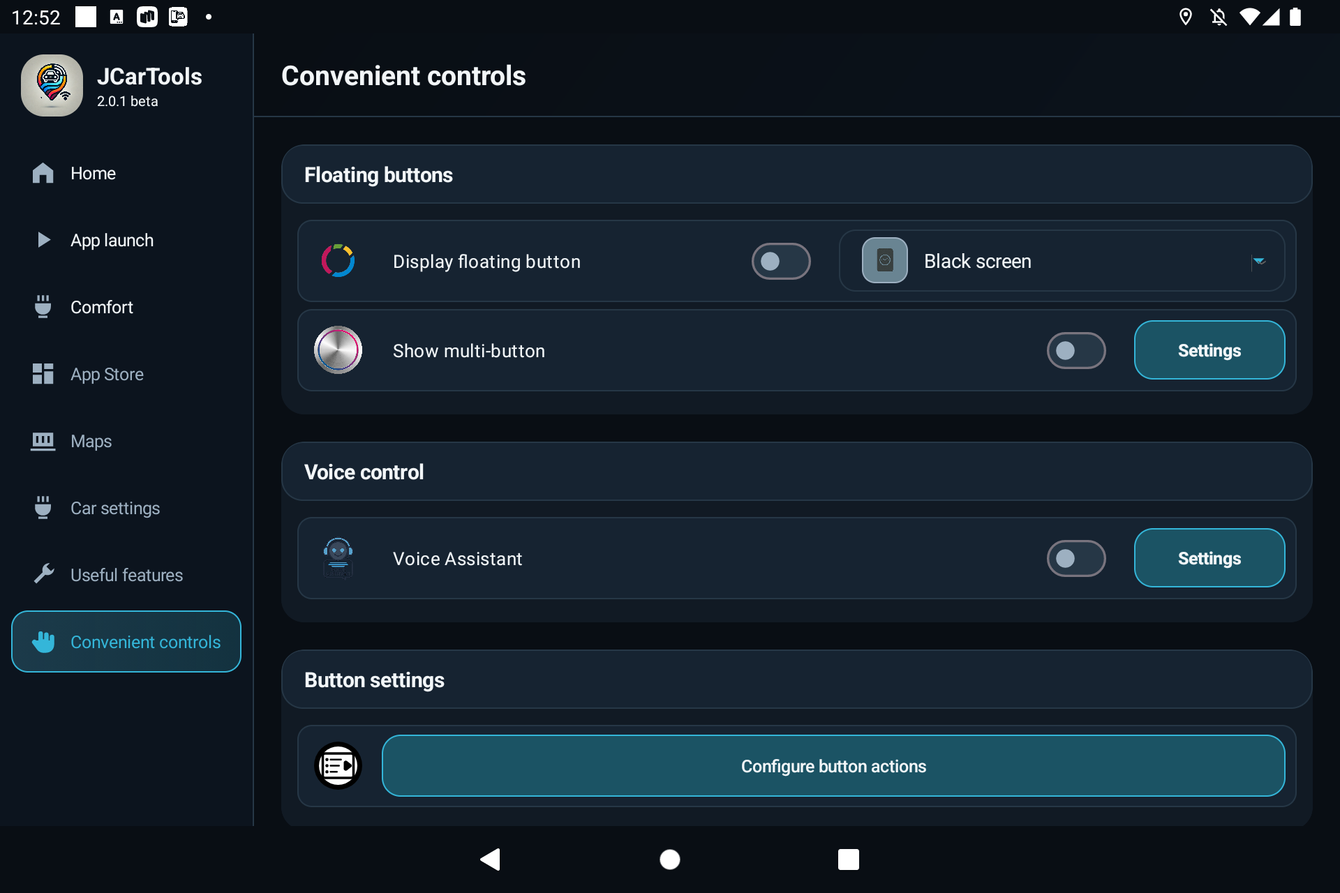 Configuring the floating button and multi-button in JCarTools