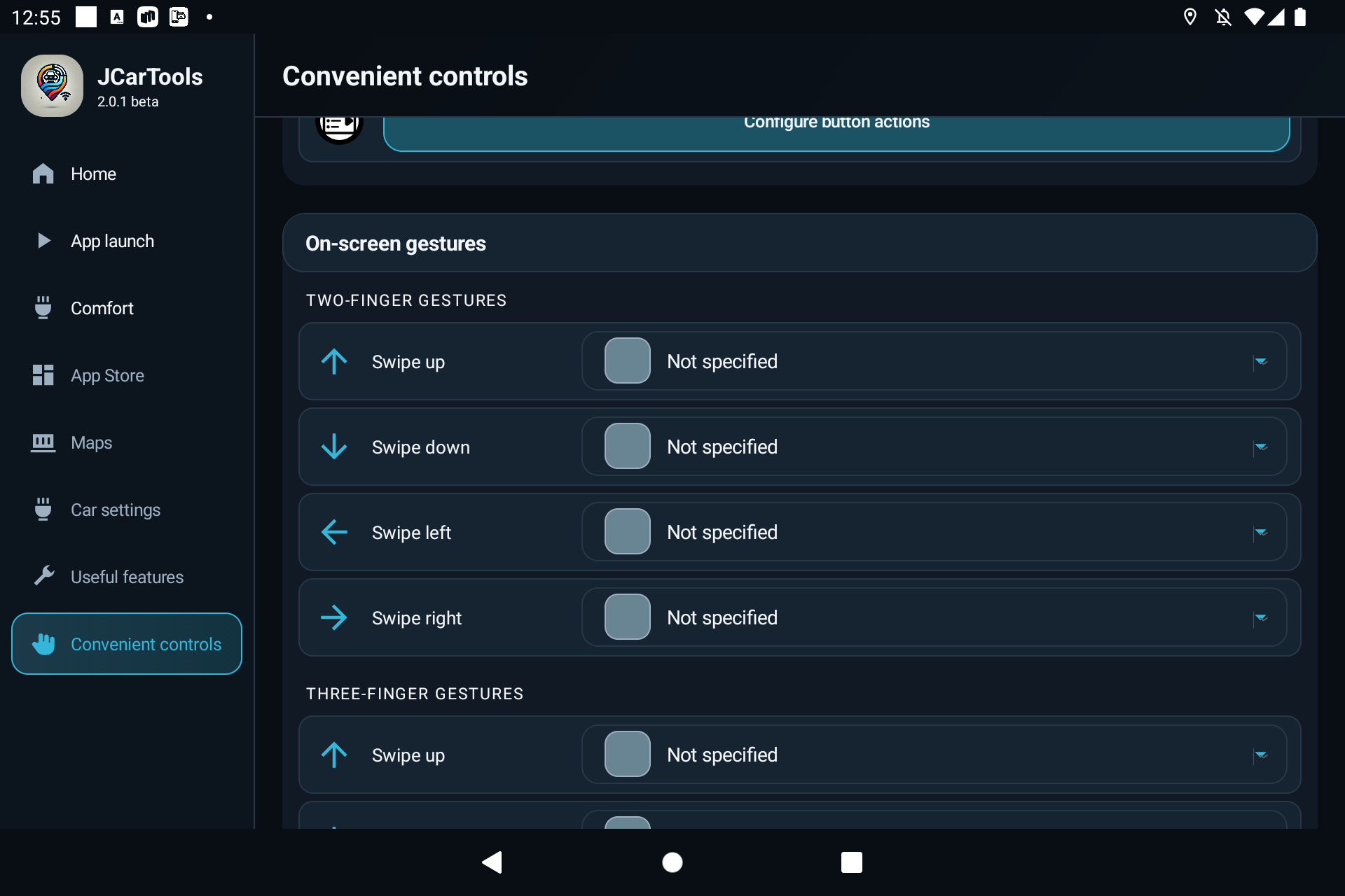 Assigning JCarTools actions to up, down, left and right gestures and edge swipes